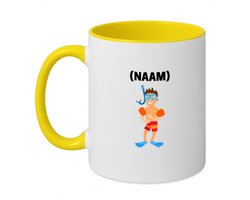 Hacebo® - Zwem met eigen naam koffiebeker geel - Zwemmen - Zwemmer - thee mok - koffie beker - Sport - koffiemok - 350 ML inhoud