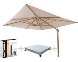 Hacienda zweefparasol 300x400 cm houtlook zand 4 Seasons Outdoor met 170 KG voet en hoes