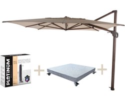 Hacienda zweefparasol 300x400 cm wenge frame beach met robuust 170 KG voet en hoes