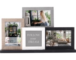HAES DECO - Houten collage / multi fotolijst Honfleur met standaard voor foto formaat 10x10 en 3x 10x15 (formaat 42 x 27 cm) - MP131