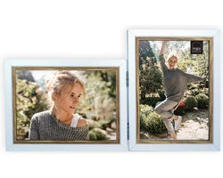 HAES DECO - Houten Fotolijst Duo Fevik in wit met bruin voor 2 foto's 10x15 - DP11315