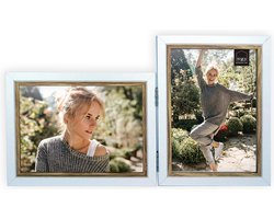 HAES DECO - Houten Fotolijst Duo Fevik in wit met bruin voor 2 foto's 13x18 - DP11318