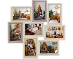 HAES DECO - Houten Multi Fotolijst / Galerie Copenhagen bruin voor 8 foto's 10x15 (formaat 47x47 cm) - VZ882HS