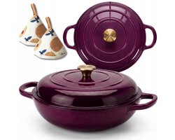 Hage - Braadpan - Stoofpan met Deksel - Casserole Pan - Lage Geëmailleerd Gietijzeren Braadpan - Oven & Inductie Geschikt - Voor Braden, Stoven en Ovenschotels - 3 Liters - 40.5 x 30 x 10.5 cm - Auberginepaars