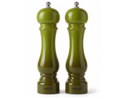 Hage - Handmatige Zout- en Pepermolenset - Zout- en Peperstrooier - Peper & Zout - Keramisch Maalwerk - Verstelbare Maalgraad - 100ml - Ø5.5 x 22 cm - Olijfgroen