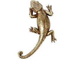 Hagedis Beeld - Dierensculptuur Wandornament - Huis Decoratie - Handgegoten Hars - 5x11x5 cm - Goudkleurig