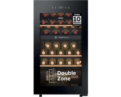 Haier HWS32GDG - Wijnkoelkast - 32 flessen - Energieklasse G - Vochtbalans technologie - Houten schappen - 2 zones - Anti-vibratie - Anti-UV glas - Glazen deur - Zwart