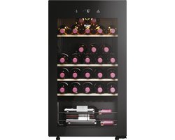 Haier HWS34GGH1 - Wijnkoelkast - 34 flessen - Energieklasse G - Vochtbalans technologie - Houten schappen - 1 zone - Anti-vibratie - Anti-UV glas - Glazen deur - Zwart - 10 Jaar Garantie op onderdelen