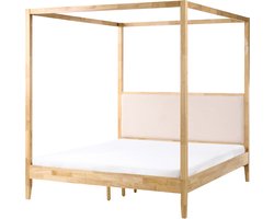 HAILLICOURT - Hemelbed - Lichtbruin - 160 x 200 cm - Rubberhout