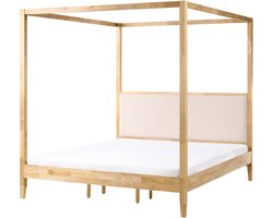 HAILLICOURT - Hemelbed - Lichtbruin - 180 x 200 cm - Rubberhout