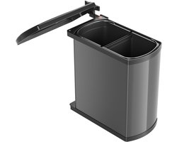 Hailo - Duo - 2x8 liter - inbouw prullenbak (Zwart/Grijs)