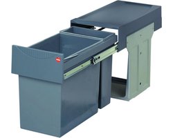 Hailo Tandem De Luxe - Inbouw Prullenbak - 31 Liter Inhoud - 25 x 40 x 49 cm - Met 2 Compartimenten - Grijs
