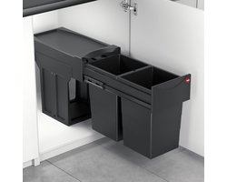 Hailo Tandem - Inbouw Prullenbak - 28 Liter Inhoud - Met 2 Compartimenten - Zwart