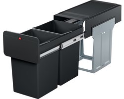 Hailo Tandem - Inbouw Prullenbak - 2x 14 Liter Inhoud - 25,1 x 40 x 49 cm - Met 2 Compartimenten - Zwart