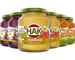 HAK Potten Variatiemenu - Gezond eten voor het hele gezin - 2x3 verschillende soorten HAK potjes - 6 potten van 370ml - Rode kool met Appel - Appelmoes - Doperwten met Worteltjes