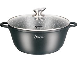 Hakal Line - Marmer soep/braadpan - Met glazen deksel zwart - 40 CM - Geschikt voor alle warmtebronnen.