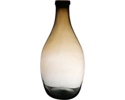 Hakbijl glass Bloemenvaas Luna Elegance - transparant amber glas - D19 x H37 cm - sierlijk flessenhals model - mondgeblazen