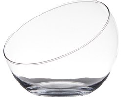 Hakbijl Glass Bolvaas schuine schaal - 1x - transparant - gerecycled glas - D20 x H17 cm - bloemen/takken