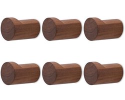 Haken - 6 Stuks - Ophanghaak - Houten wandhaken - Handdoekhaak - Woonaccessoires - Met schroeven - Geschikt voor het ophangen van handdoeken, hoeden en decoratieve kleding - 3,5*3,5*5 cm - Bruin