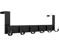Haken - Deurhaken - Zwart - Roestvrij staal - 6 stuks - Punch-Free - Traceless - Kapstokken - Kledinghangers - Geschikt voor slaapkamers, badkamers en keukens