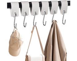 Haken met Leren Lus voor Kledingstang, Kast, Keuken en Badkamer - Set van 6 Stuks voor Organisatie en Camping