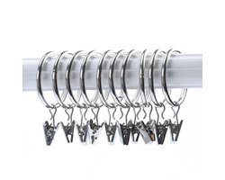 Haken – Set van 10 – Diameter 6,3 cm – Geschikt voor gordijnroedes tot 5,5 cm – Gordijnclips met ringen – Gordijnringen – klemmen – Geschikt voor douchegordijnen aan vaste roedes – Robuuste hakenset