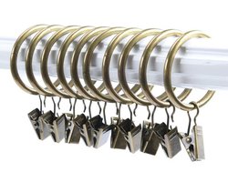 Haken – Set van 10 – Diameter 6,3 cm – Geschikt voor gordijnroedes tot 5,5 cm – Gordijnclips met ringen – Gordijnringen – klemmen – Geschikt voor douchegordijnen aan vaste roedes – Robuuste hakenset