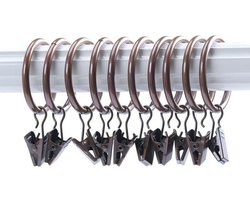 Haken – Set van 10 – Diameter 6,3 cm – Geschikt voor gordijnroedes tot 5,5 cm – Gordijnclips met ringen – Gordijnringen – klemmen – Geschikt voor douchegordijnen aan vaste roedes – Robuuste hakenset