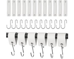 Haken voor Kleding en Accessoires, 12 Stuks Met Leren Lus, Ideaal voor Kast, Keuken en Badkamer, 13x3 cm