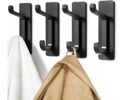 Haken - Wandmontage - Kapstok- en handdoekhaken - Sterk zelfklevende deurhaken - Set van 5, geschikt voor het ophangen van handdoeken, kleding, enz., zwart.