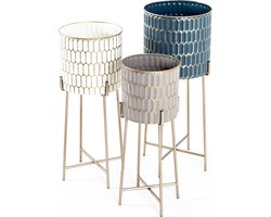 HakuShop Bijzettafel - Goud, turquoise, Crème & Grijs - Metaal - Set van 3 - 29x29x70cm
