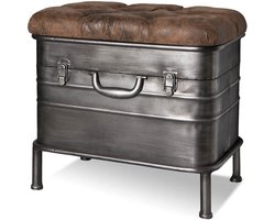 HakuShop Hocker | Antraciet Old-Metal | Opbergruimte | Leatherlook | 51x34x48