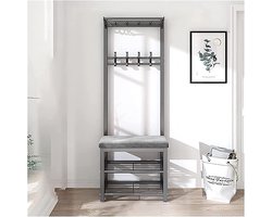 Hal Bank met Kapstok - Entree Organizer - Schoenen Aantrekken - Fluwelen Kussen - 60 cm Breed - Zwart