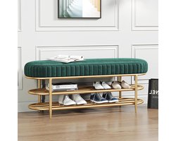 Hal Bank - Schoenenbank Zitting - Schoenen Opbergen - Fluwelen Kussen - 60*32*47CM - Goud