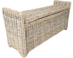 Hal Bankje - Opbergbankje Entree - Schoenen Aantrekken - Handgemaakt Rietwerk - 120cm Breed - Rotan Grey
