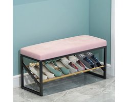 Hal Bankje - Schoenenopberger Entree - Entree Organiseren - Gestoffeerde Zitting - 100x30x40cm - Roze