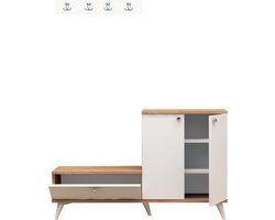 Hal Kast - Stijlvol Eiken & Wit Design - 120x76x30cm - Duurzaam Melamine Materiaal