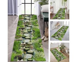 Hal Loper Tapijt - Vloermat Deurmat - Binnen Gebruik - Antislip Wasbaar - 80 x 400 cm - Groen Blauw