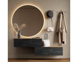 Hal meubels garderobe hangkast, 2 x 100 cm, goud eiken - zwart houtskool, compacte garderobekast met klep als opbergruimte, wandkast hangend of staand, halmeubel, entree meubel