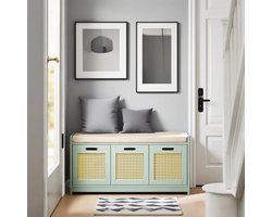 Halbank – Bankje – Zitbank – Opbergbank – Gangbank – Met Lade en 2 Deurtjes – Max. 150 kg – 90x35x45 cm – Groen – Hout