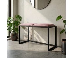 Halbank Industriële Zitbank – Garderobebank Metaal Loft Stijl Modern Design – 64,5 x 34,5 x 45 cm – Roze – Yesdeals