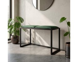 Halbank Industriële Zitbank – Garderobebank Metaal & Stoffen Zitting – Loft Stijl Modern Design – 64,5 x 34,5 x 45 cm – Groen – Yesdeals