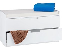 halbank met 2 lades - met kussen - 45 x 80 x 36 cm - schoenenbank - wit