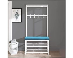 Halbank met Kapstok - Schoenenbank met Haken - Entree Organiseren - Multifunctioneel Meubel - 79 cm - Blauw