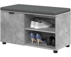 Halbank met kussen - Entree bank - Schoenen opbergen - Met opbergplanken - 80 x 38 x 46 cm
