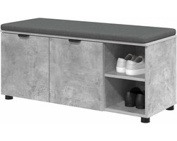 Halbank met kussen - Entree bank - Schoenen opbergen - Verstelbare voeten - 100 cm - Beton Grijs