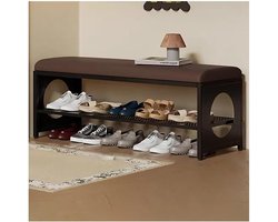 Halbank met Opbergruimte - Schoenenbank Kruk - Schoenen Opbergen - Zachte Leren Zitting - 100cm - Zwart