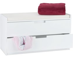 halbank met zitkussen - 2 lades - 48,5 x 87 x 38 cm - zitbank - wit