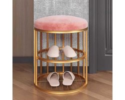 Halbank Schoenenrek - Schoenenbank Entree - Gang Opruimen - Gouden Metalen Frame - 45 Centimeter Zithoogte - Roze