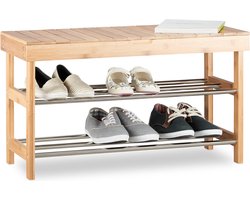 halbank - voor 6 paar schoenen - met opbergruimte - 43x74x30 cm - bamboe